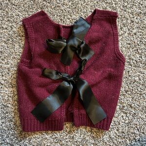 SHEIN Burgundy Sweater Vest with Black Bow Details